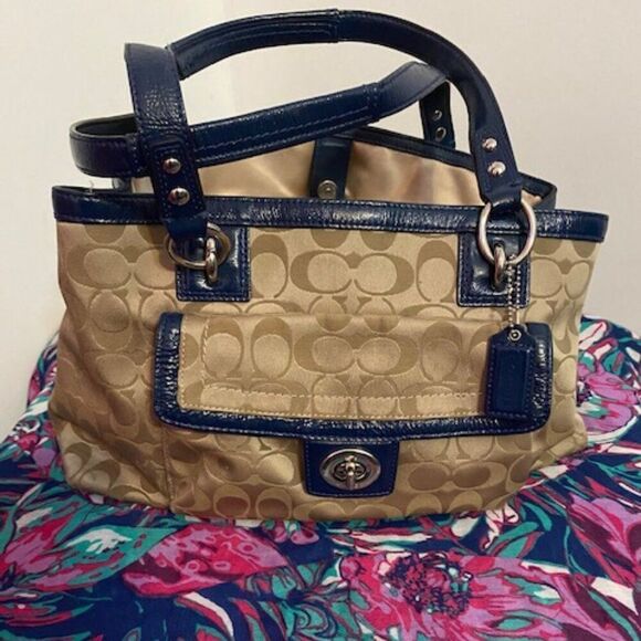 Coach F19043 Khaki/Navy Penelope Signature Satchel - Picture 1 of 10